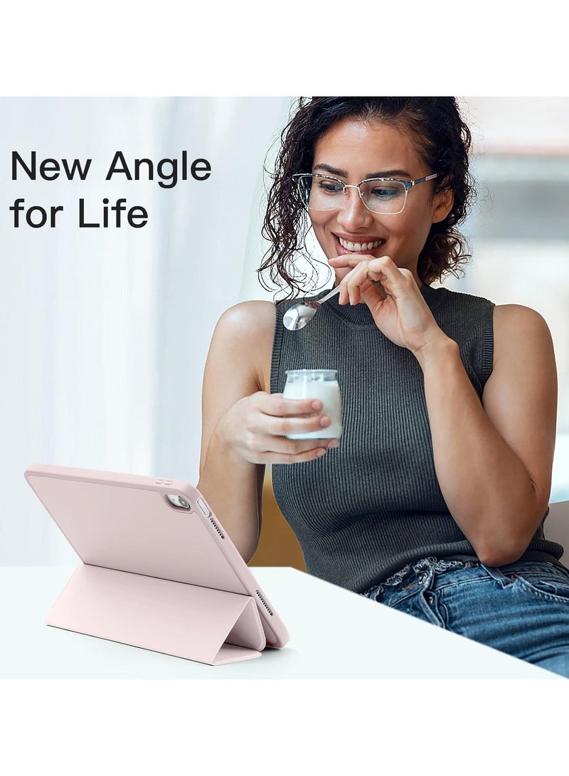 جراب لجهاز iPad من الجيل العاشر مقاس 10.9 بوصة (إصدار 2022) مع حامل قلم، غطاء حماية ثلاثي الطي رفيع مع ظهر من مادة TPU الناعمة، لون ذهبي وردي - Image 2